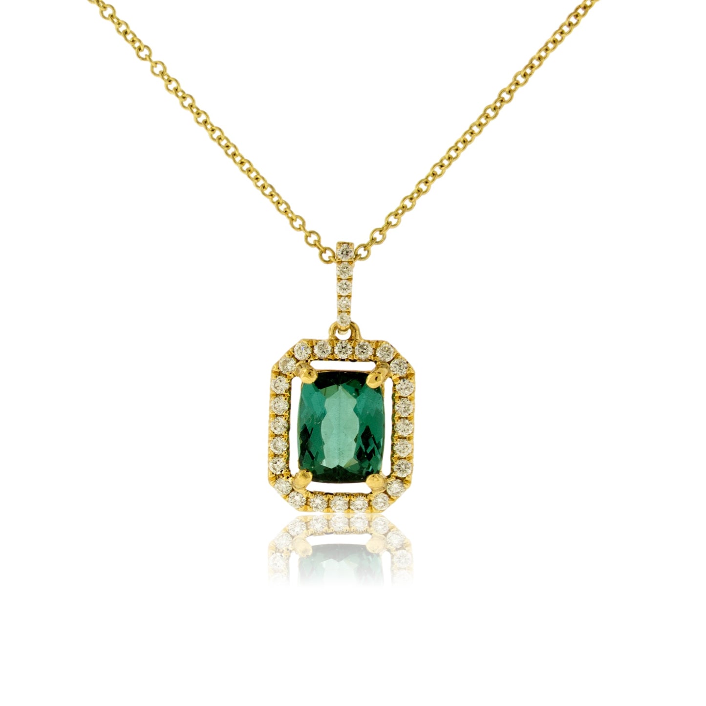 Green Tourmaline with Diamond Accent Halo Pendant - Park City Jewelers