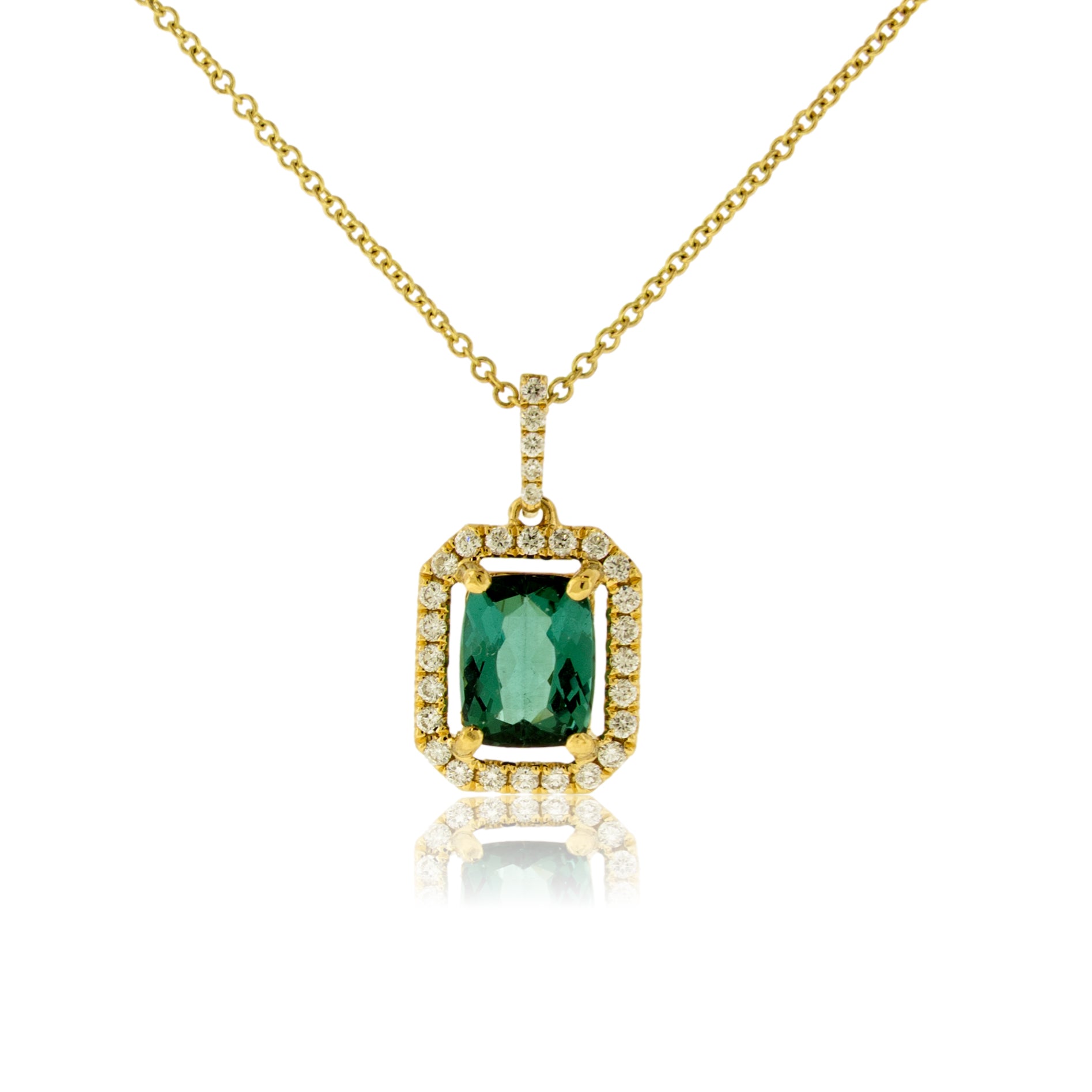 Green Tourmaline with Diamond Accent Halo Pendant - Park City Jewelers