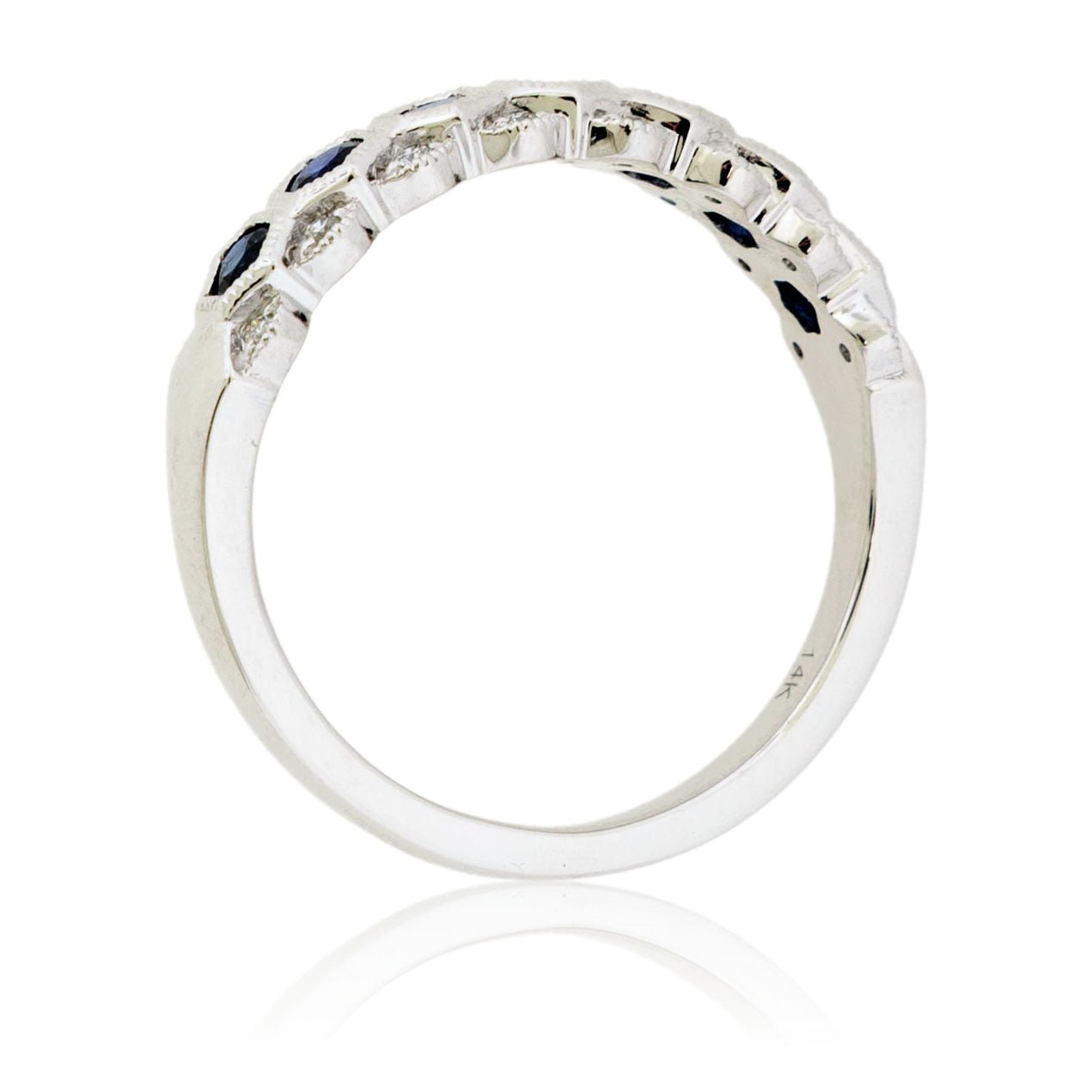 Hex - Cut Blue Sapphire & Diamond Accented Milgrain Style Band - Park City Jewelers
