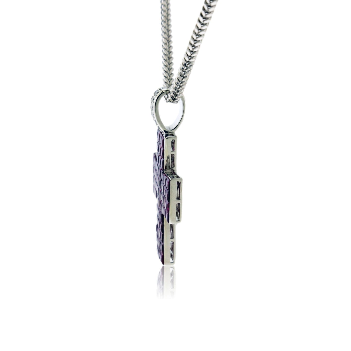 Invisible Set Ruby and Diamond Cross Pendant with Chain - Park City Jewelers