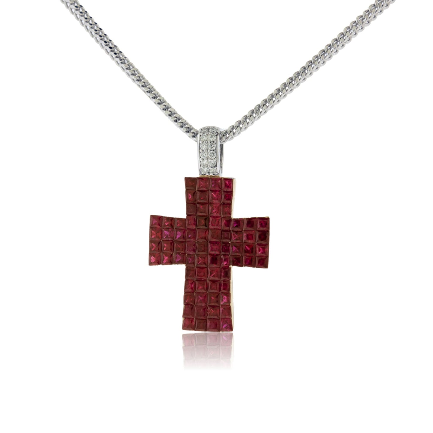 Invisible Set Ruby and Diamond Cross Pendant with Chain - Park City Jewelers