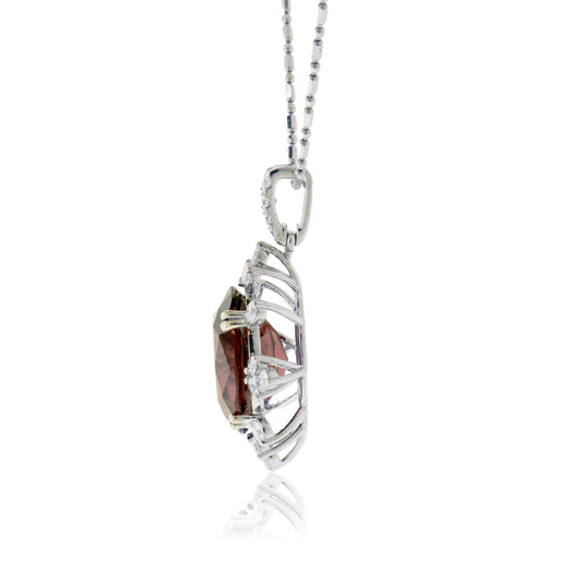 Large Raspberry Garnet Oval with Diamond Burst Halo Pendant - Park City Jewelers