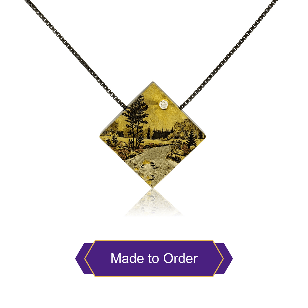 Mountain Landscape with River & Trees Diamond Pendant - Park City Jewelers