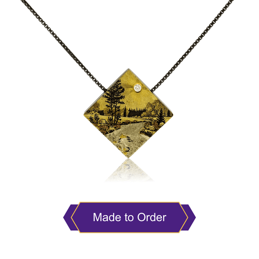 Mountain Landscape with River & Trees Diamond Pendant - Park City Jewelers
