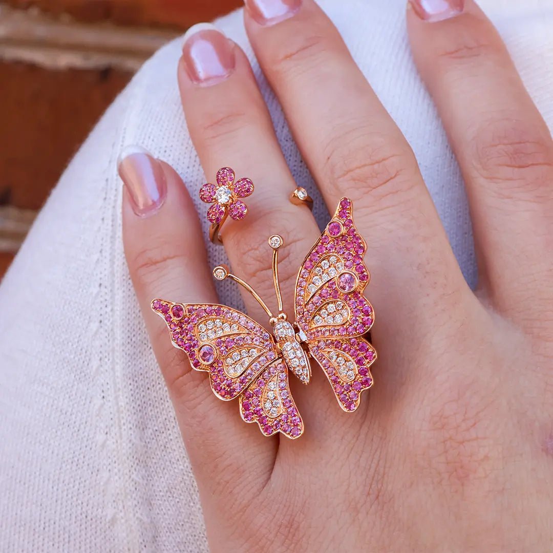 Moving Pink Sapphire Butterfly Two Knuckle Ring - Park City Jewelers
