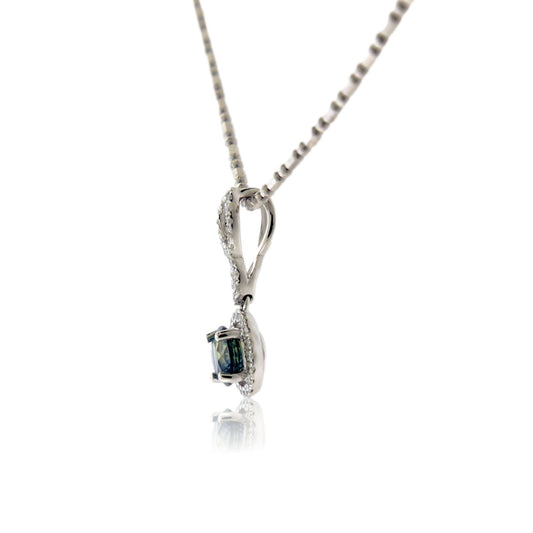 No Heat Sapphire and Diamond Accented Halo Pendant - Park City Jewelers