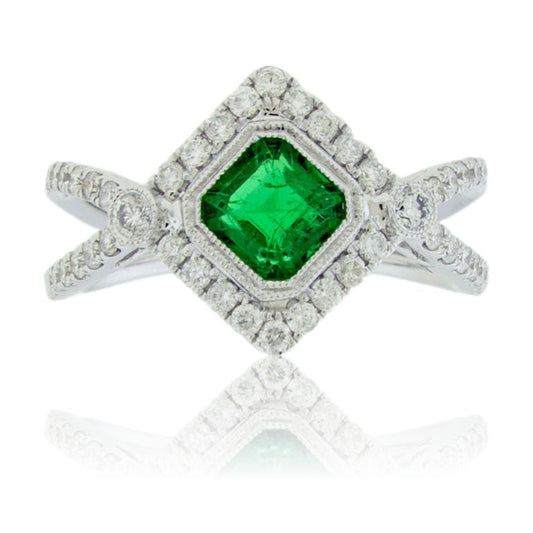 On Side Emerald & Diamond Accented Ring - Park City Jewelers