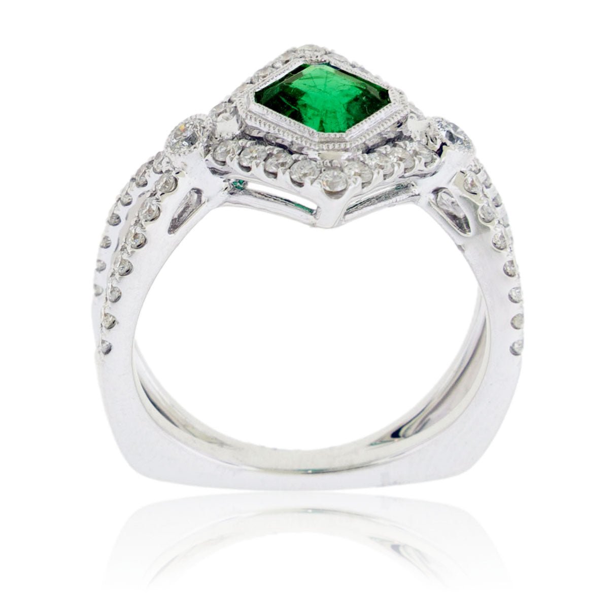 On Side Emerald & Diamond Accented Ring - Park City Jewelers