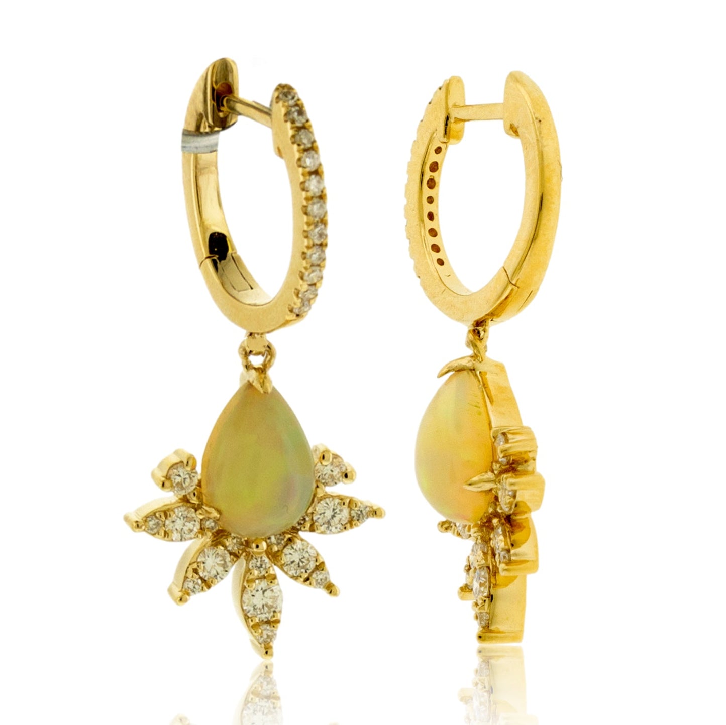 Opal Cabochon & Diamond Burst Drop Earrings - Park City Jewelers