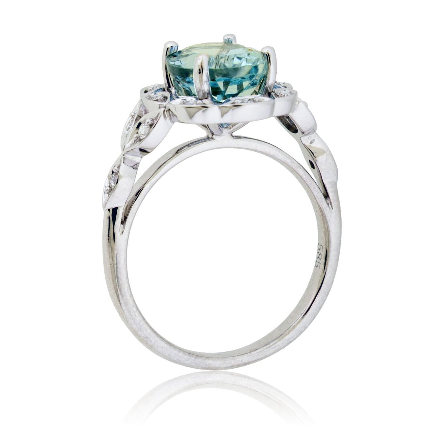 Oval - Cut Aquamarine with Scalloped Diamond Halo Ring - Park City Jewelers
