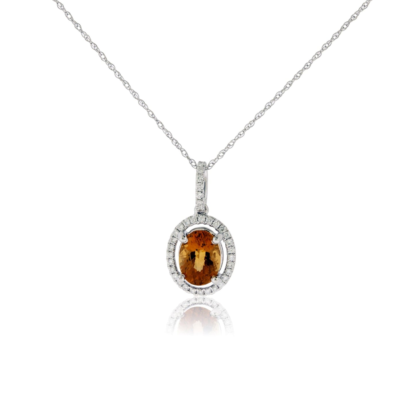 Oval Desert Flame Topaz and Diamond Halo Pendant - Park City Jewelers