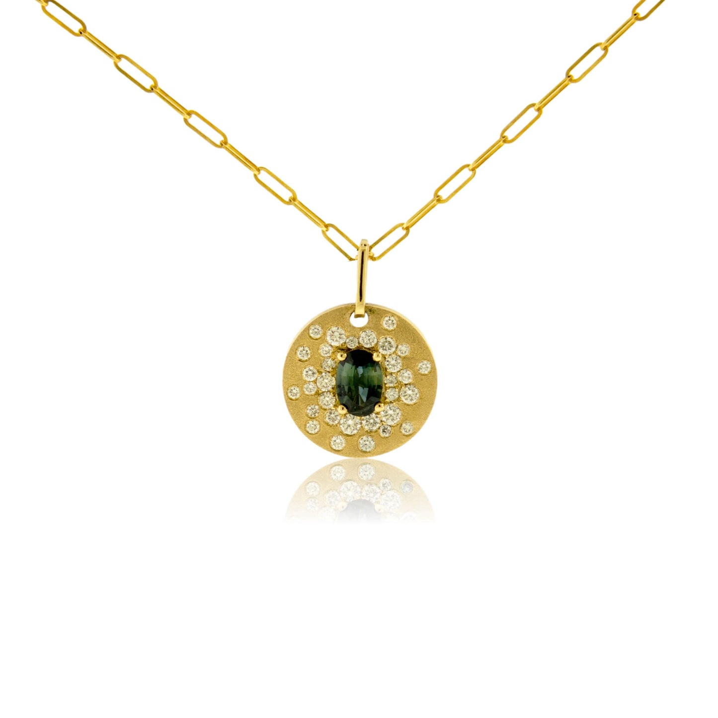 Oval Green Sapphire & Diamond Disc Pendant - Park City Jewelers