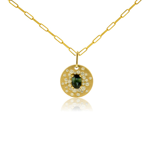 Oval Green Sapphire & Diamond Disc Pendant - Park City Jewelers