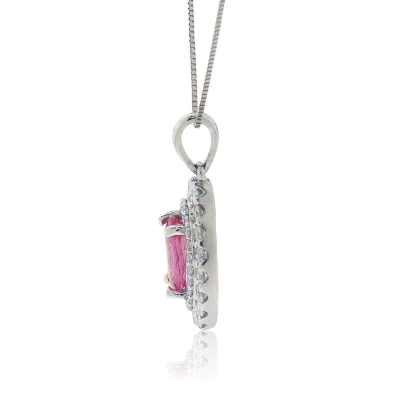 Oval Pink Sapphire & Diamond Double Halo Pendant - Park City Jewelers