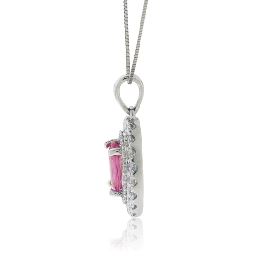 Oval Pink Sapphire & Diamond Double Halo Pendant - Park City Jewelers