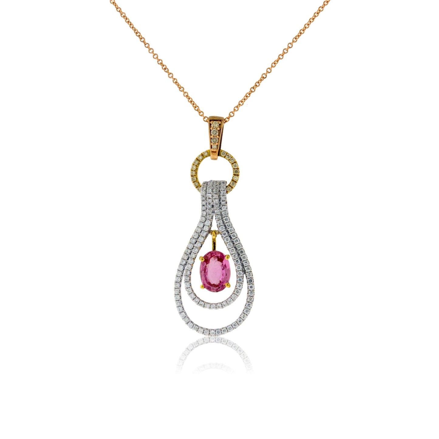 Oval Pink Sapphire & Unique Diamond Drop Pendant - Park City Jewelers