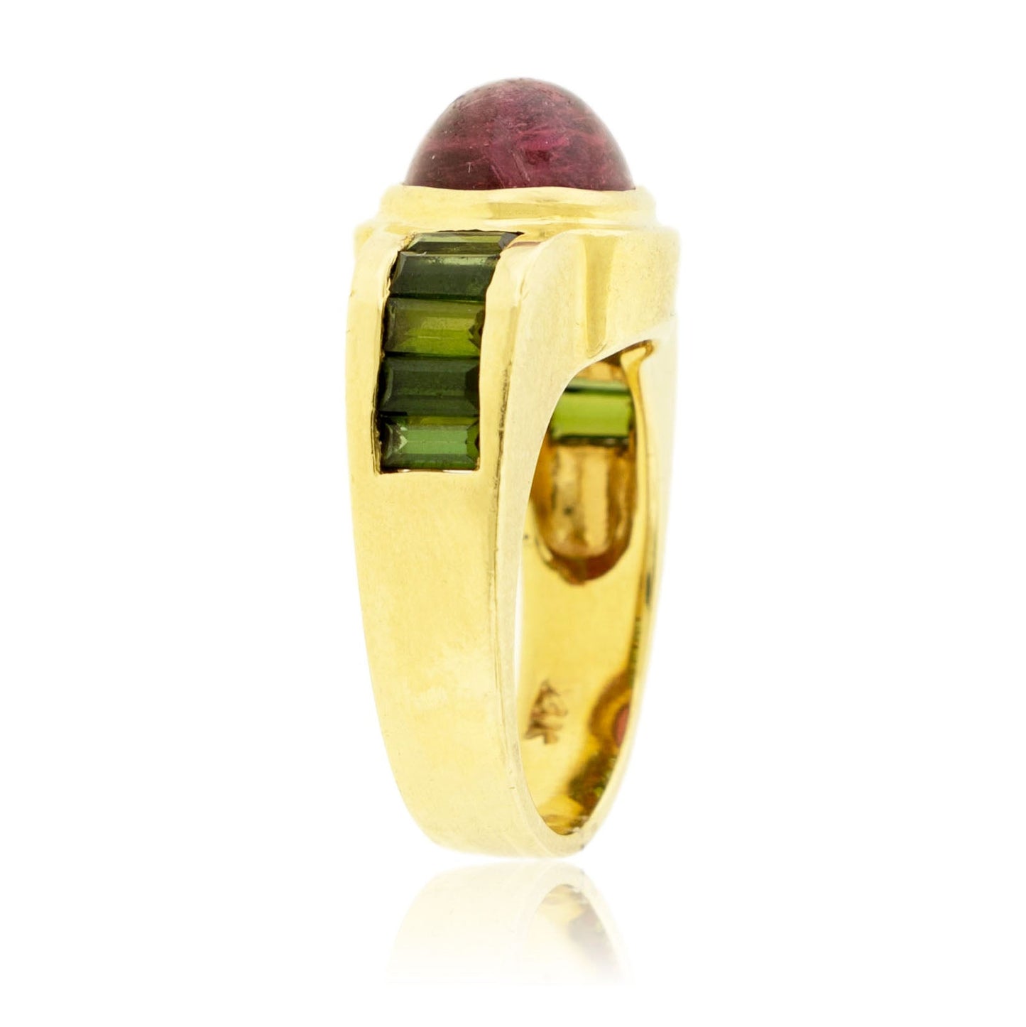 Oval Pink Tourmaline Cabochon with Green Tourmaline Accented Ring - Park City Jewelers