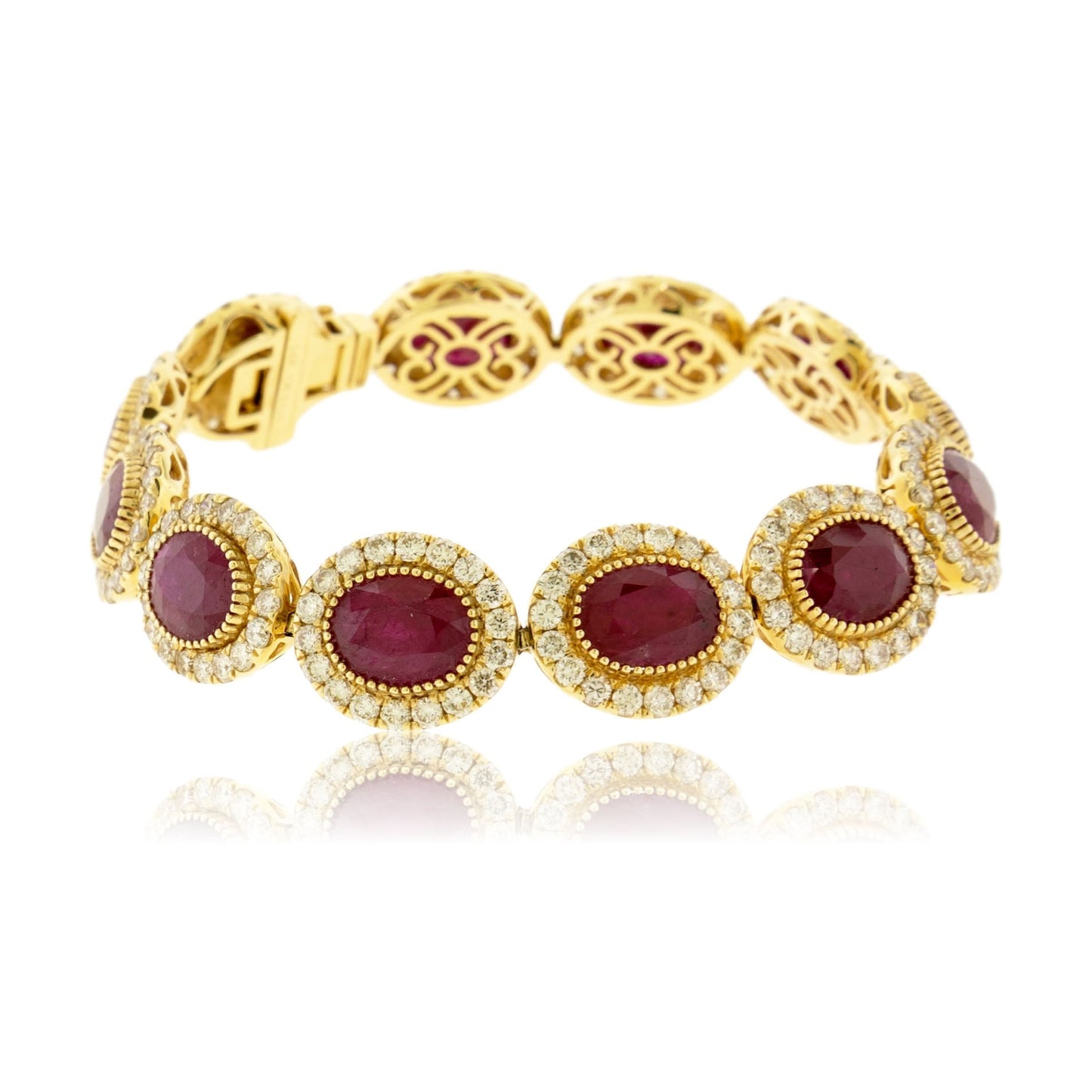 Oval Ruby with Diamond Halo Bracelet - Park City Jewelers