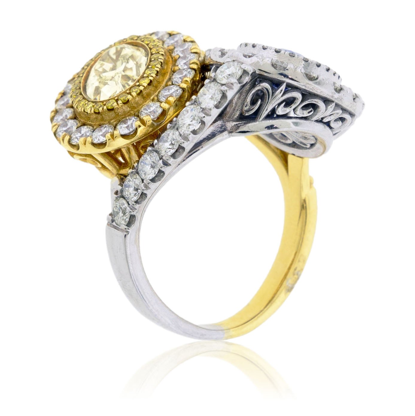 Oval Sapphire, Yellow Diamond Double Halo Style Ring - Park City Jewelers