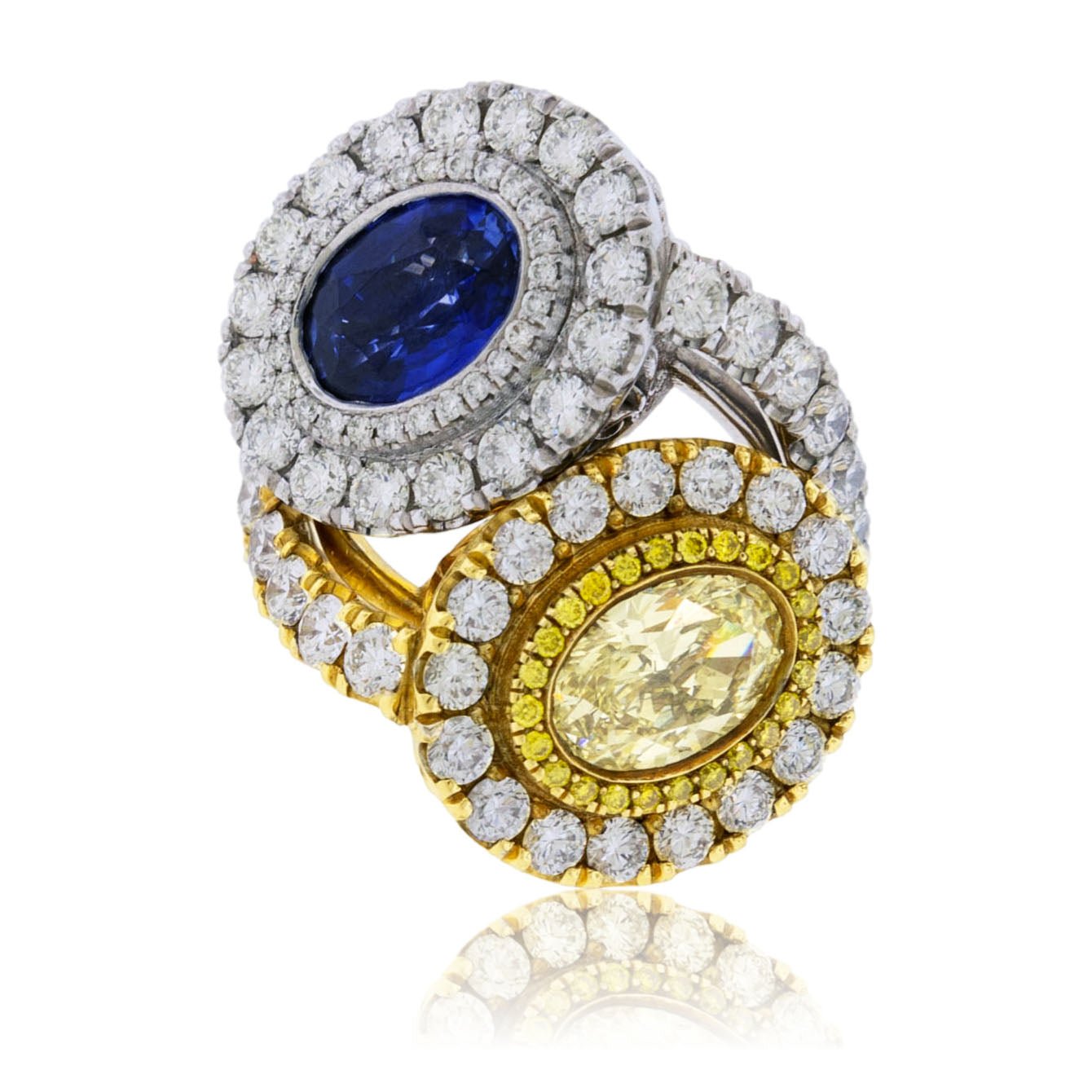 Oval Sapphire, Yellow Diamond Double Halo Style Ring - Park City Jewelers