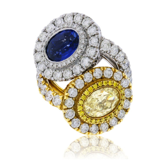 Oval Sapphire, Yellow Diamond Double Halo Style Ring - Park City Jewelers