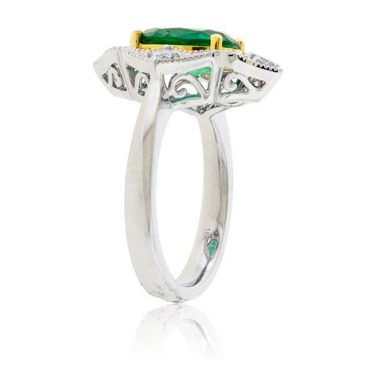 Oval Shaped Emerald & Diamond Accented Ring - Park City Jewelers