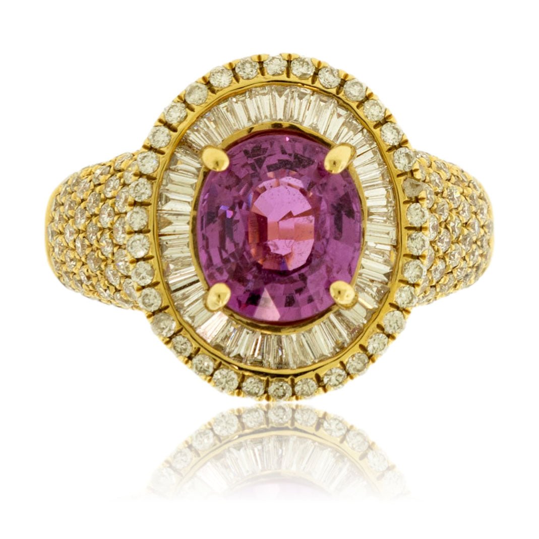 Oval Shaped Pink Sapphire Diamond Double Halo Ring - Park City Jewelers