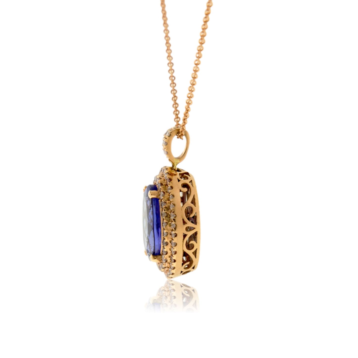 Oval Tanzanite and Diamond Double Halo Pendant - Park City Jewelers