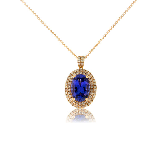Oval Tanzanite and Diamond Double Halo Pendant - Park City Jewelers