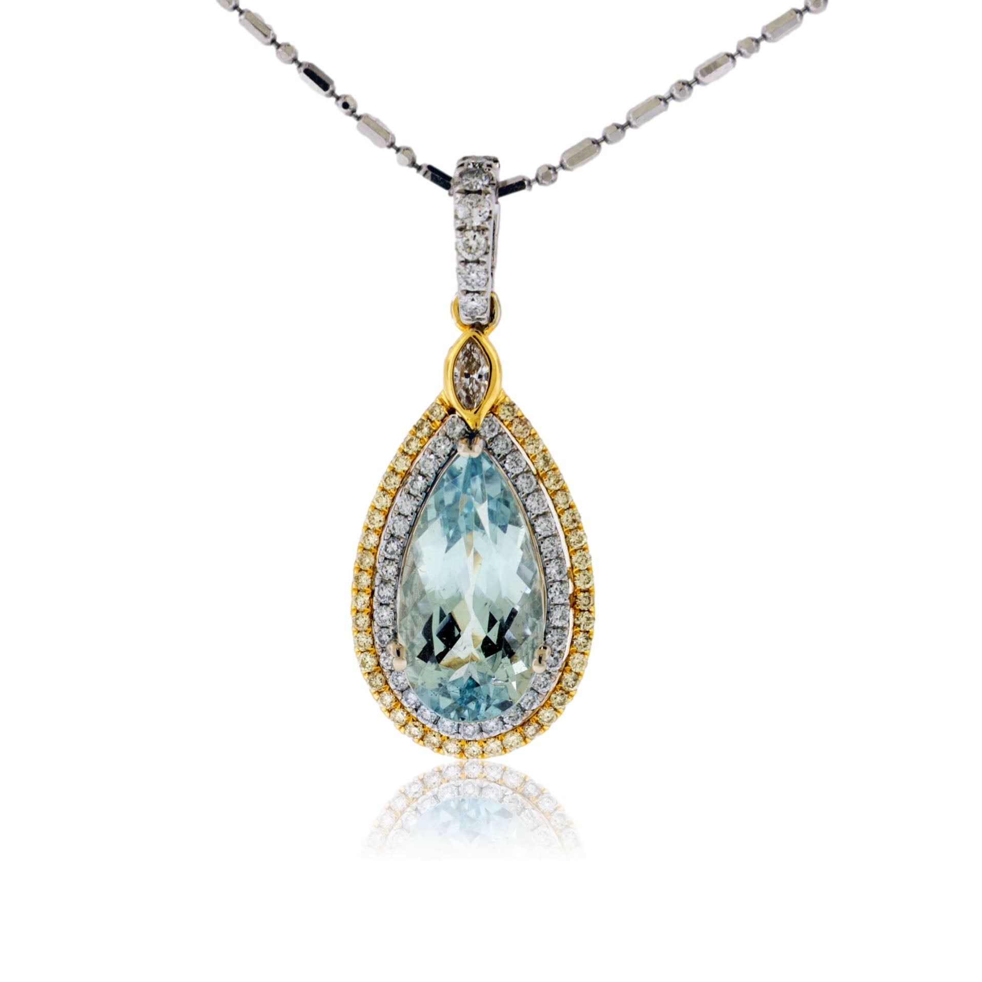 Pear Aquamarine & Diamond Double Halo Pendant - Park City Jewelers