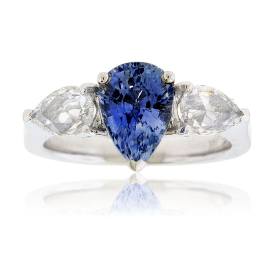 Pear - Shaped Blue Sapphire & Pear Diamond Accented Ring - Park City Jewelers