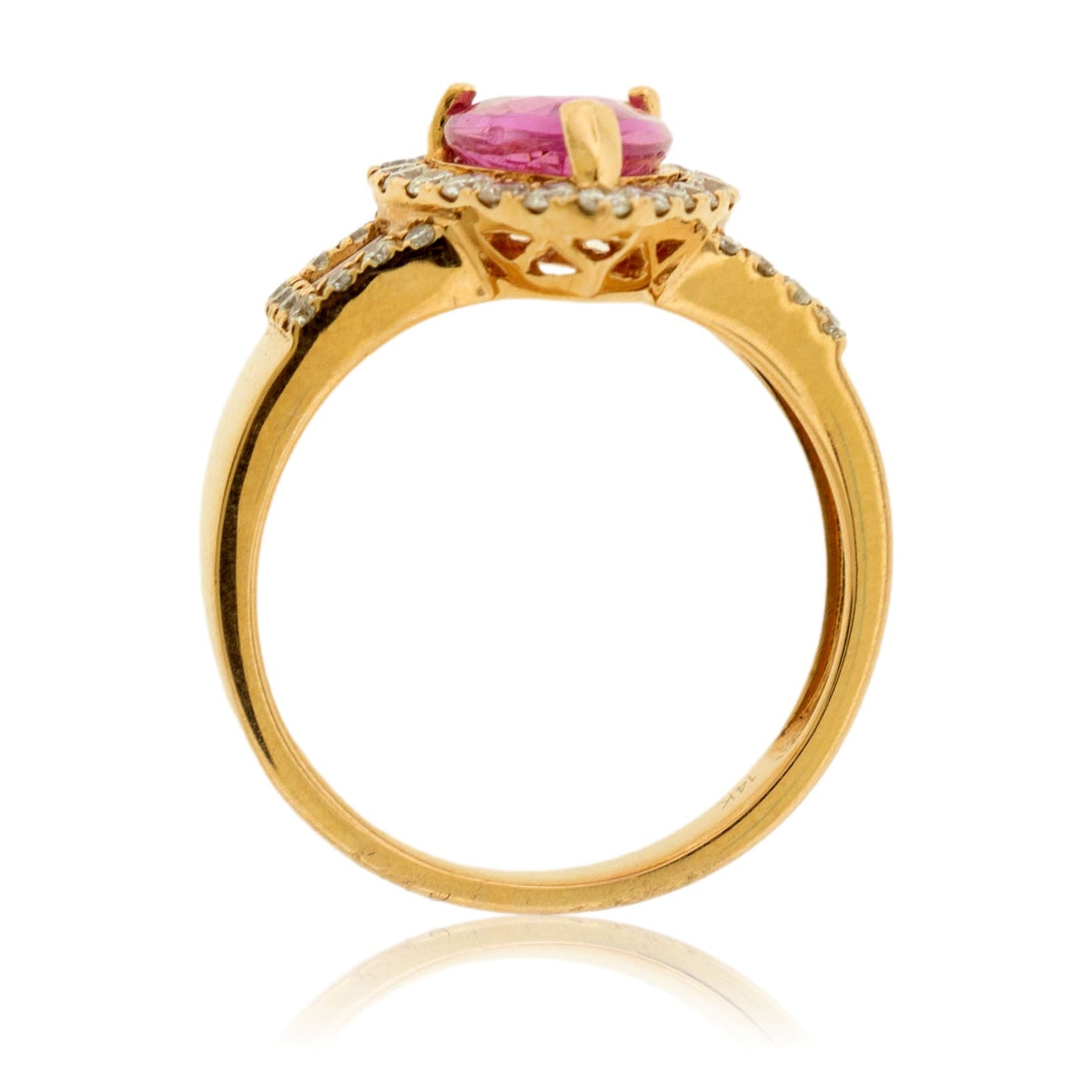 Pear - Shaped Pink Sapphire Diamond Halo & Baguette Accent Ring - Park City Jewelers