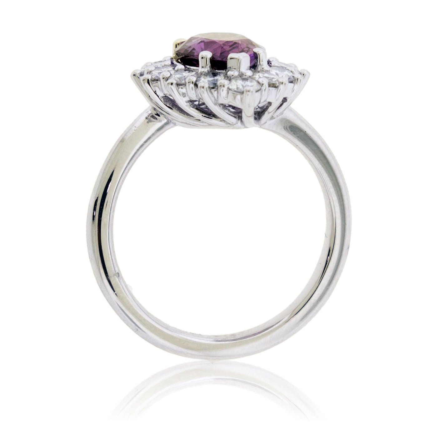 Pear - Shaped Purple Sapphire & Diamond Burst Halo Ring - Park City Jewelers