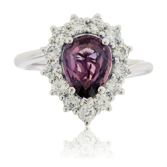 Pear - Shaped Purple Sapphire & Diamond Burst Halo Ring - Park City Jewelers