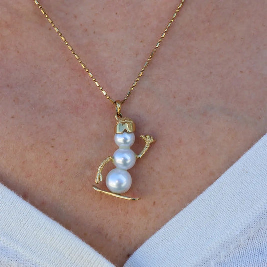 Pearl Snowboarder Snowman Pendant - Park City Jewelers