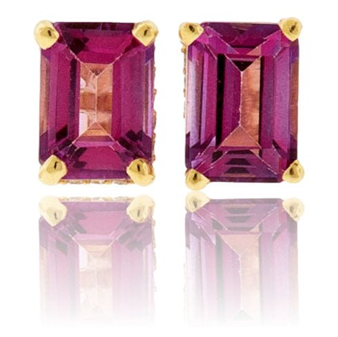 Pink Topaz & Diamond Emerald Cut Post Stud Earrings - Park City Jewelers