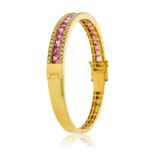 Princess Cut Pink Sapphire Diamond Lined Bangle Bracelet - Park City Jewelers