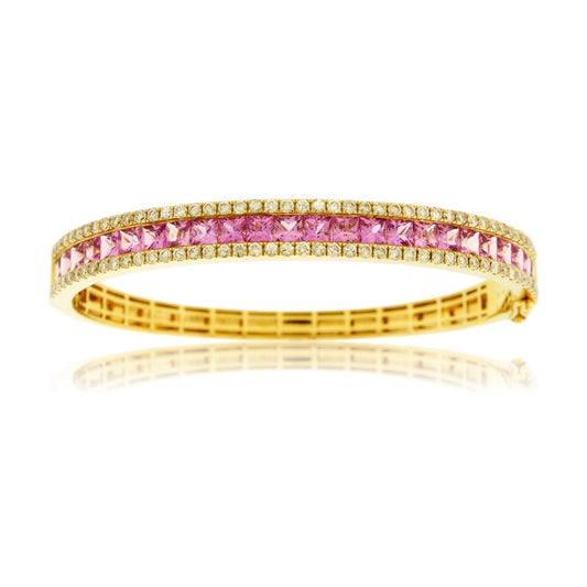 Princess Cut Pink Sapphire Diamond Lined Bangle Bracelet - Park City Jewelers