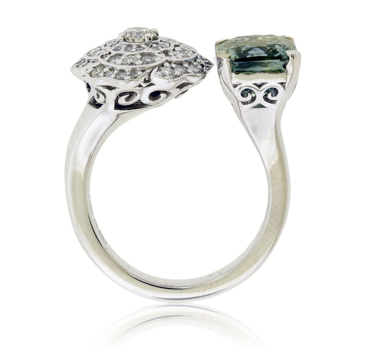 Radiant Cut No Heat Sapphire with Diamond Flower Ring - Park City Jewelers