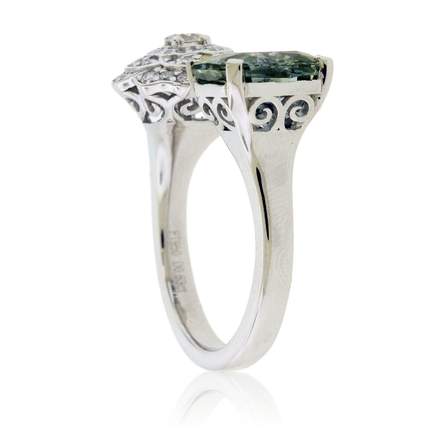 Radiant Cut No Heat Sapphire with Diamond Flower Ring - Park City Jewelers