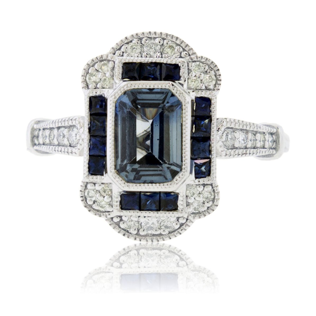 Radiant Cut Sapphire with Sapphire and Diamond Accent Ring - Park City Jewelers