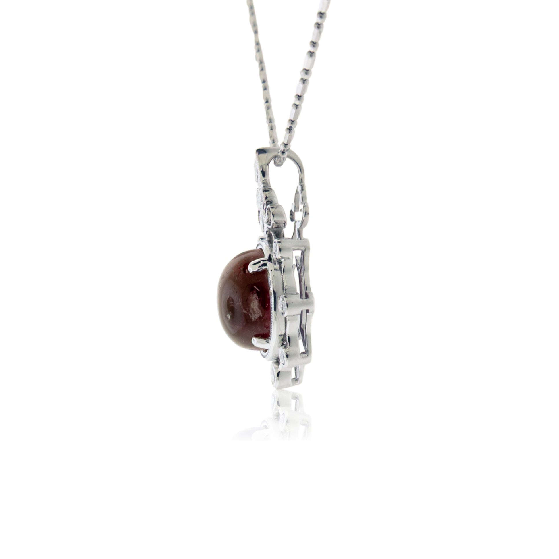 Rare Red Beryl Cabochon Diamond Accented Pendant - Park City Jewelers