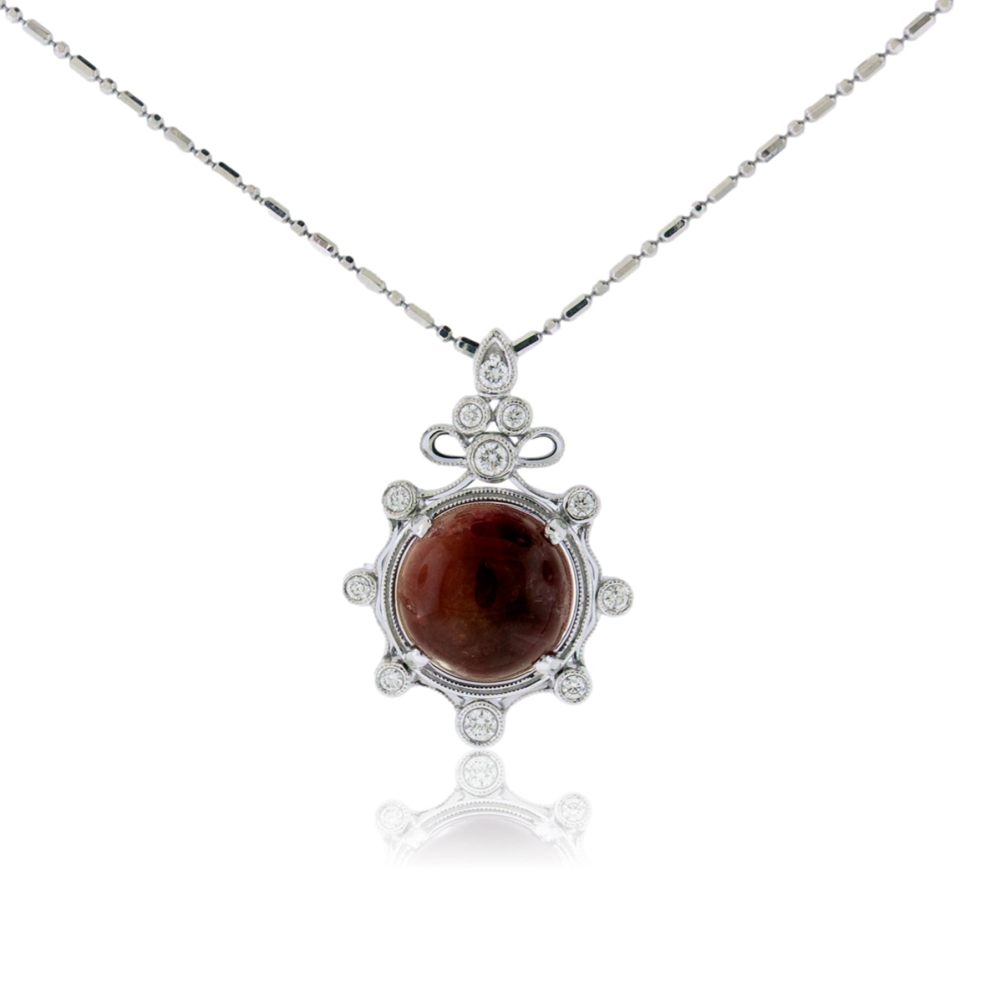 Rare Red Beryl Cabochon Diamond Accented Pendant - Park City Jewelers