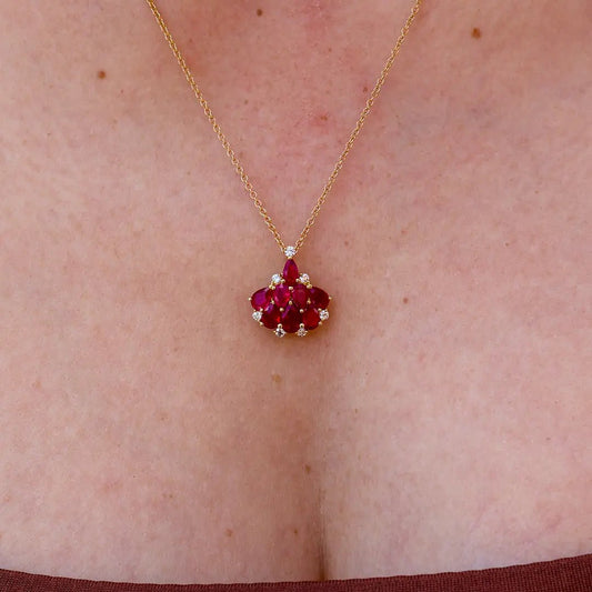Rare Red Emerald Cluster Style Pendant with Diamond Accents - Park City Jewelers