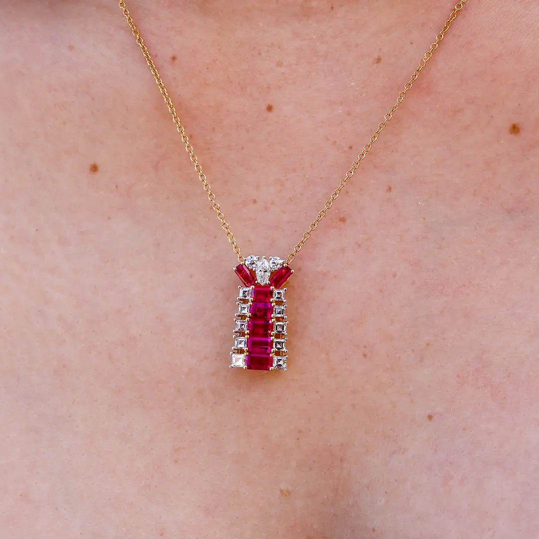 Rare Red Emerald Emerald - Cut Cluster Style Pendant - Park City Jewelers
