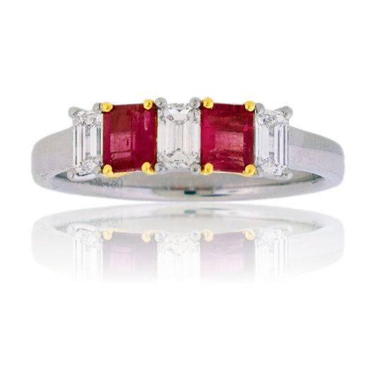 Red Beryl and Diamond Alternating Ring - Park City Jewelers
