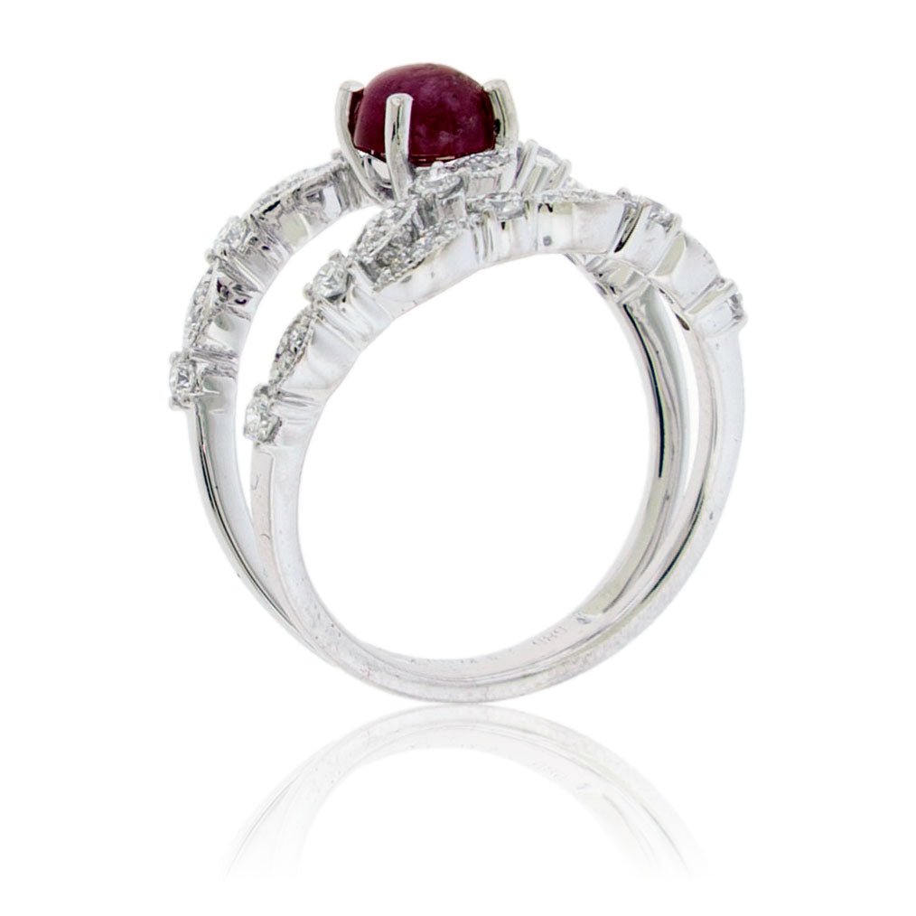 Red Beryl Cabochon and Diamond Ring - Park City Jewelers