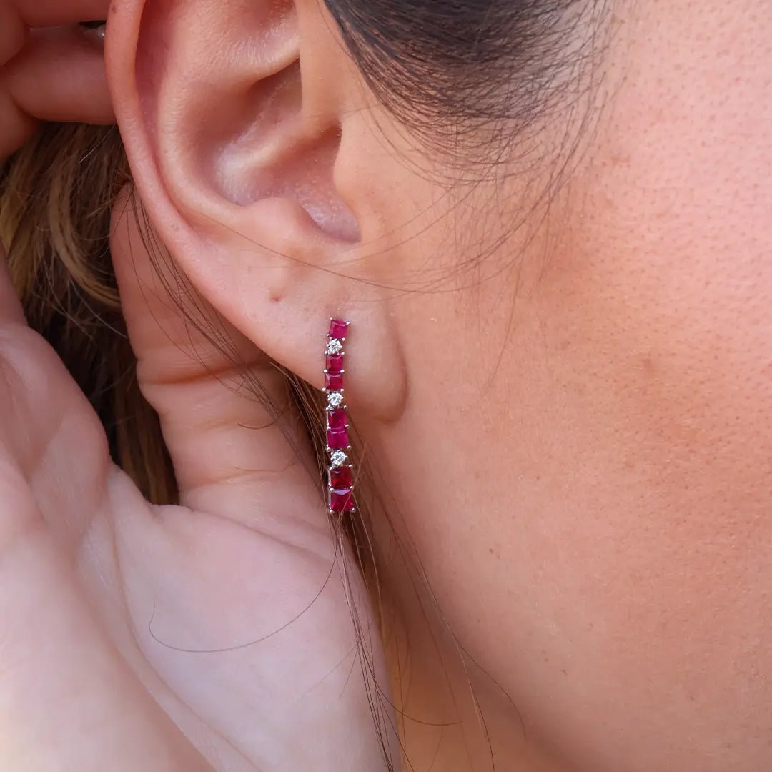 Red Beryl & Diamond Drop Earrings - Park City Jewelers