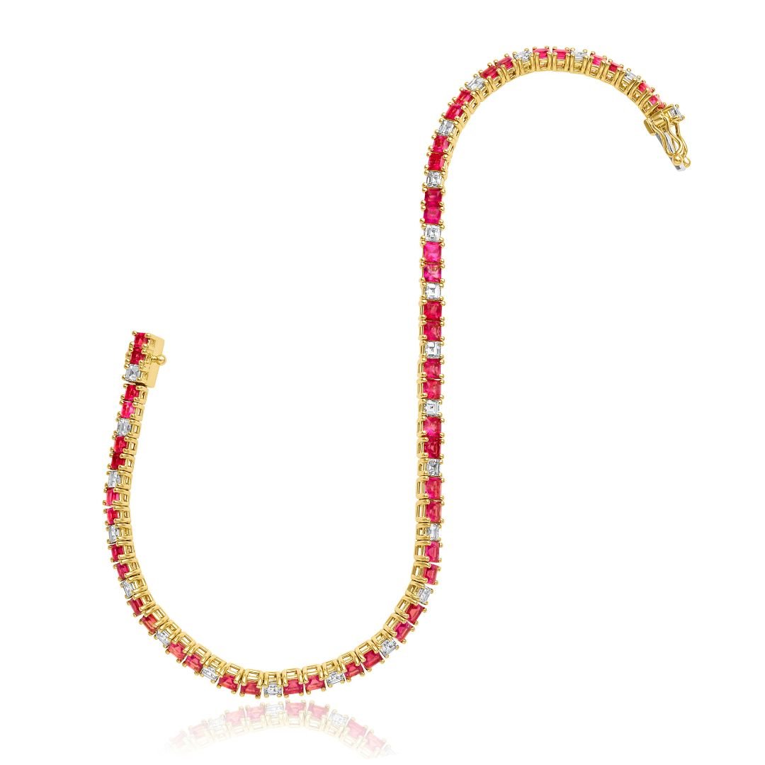 Red Beryl & Diamond Yellow Gold Bracelet - Park City Jewelers