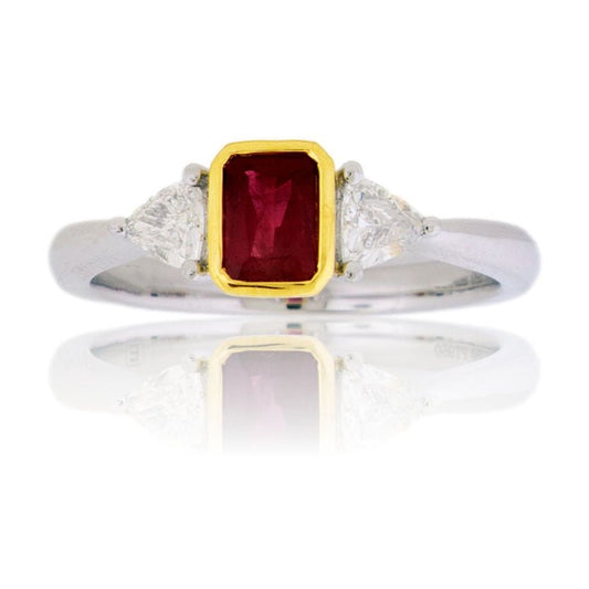 Red Beryl Emerald Bezel & Diamond Accented Ring - Park City Jewelers